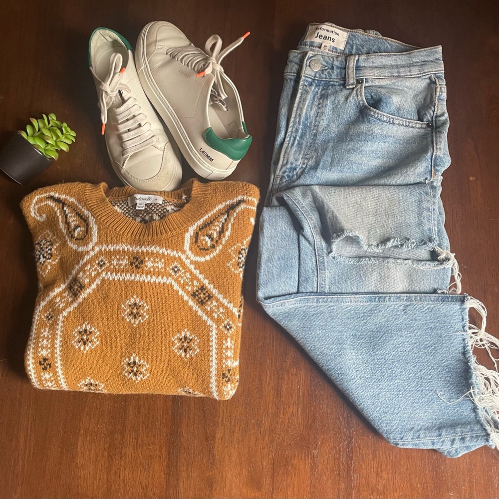 Madewell Bandana Pullover Sweater In English Moss Size XS